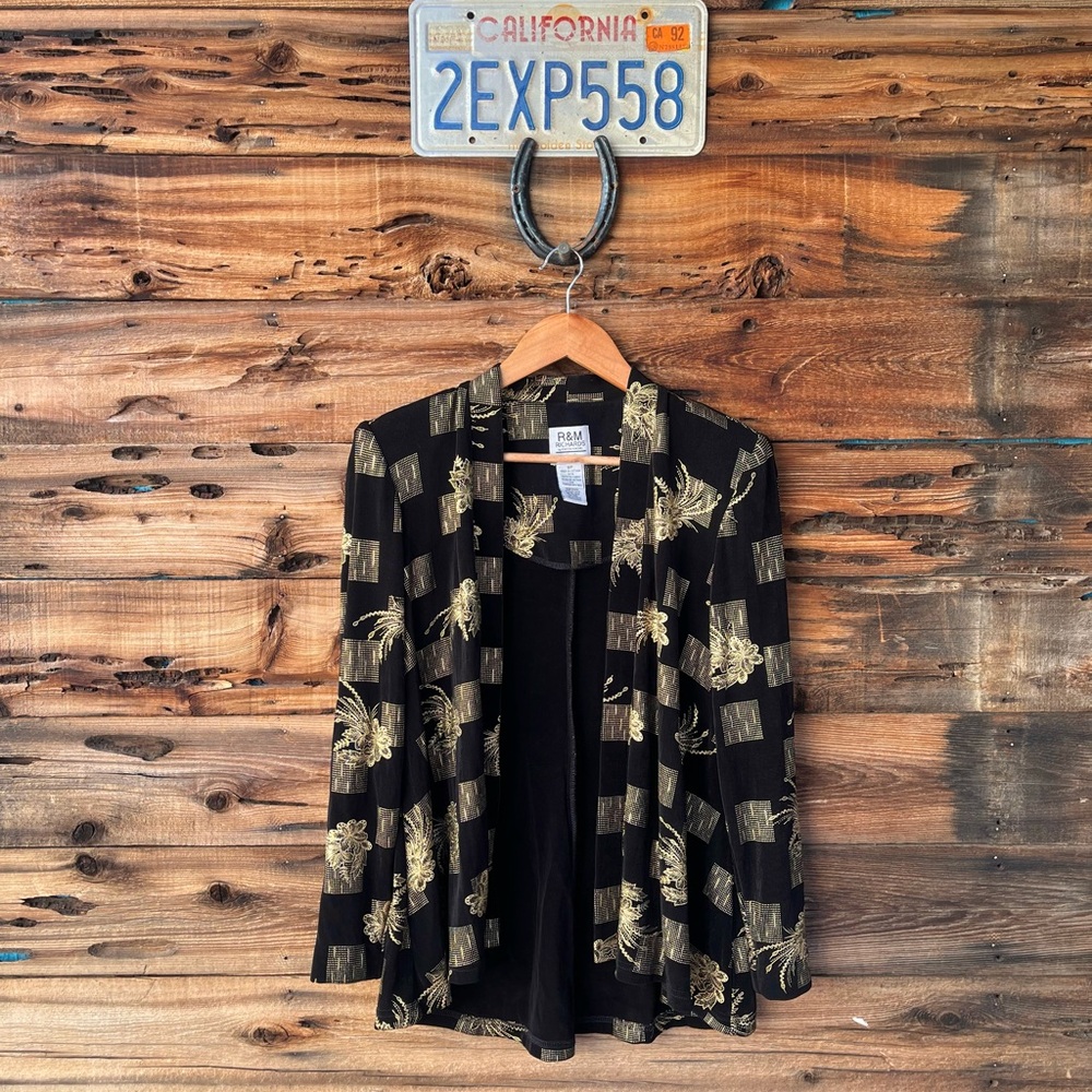 VINTAGE | R&M Richards By Karen Kwong Black Maxi Dress W/ Gold Floral Jacket 8P - Picture 3 of 11